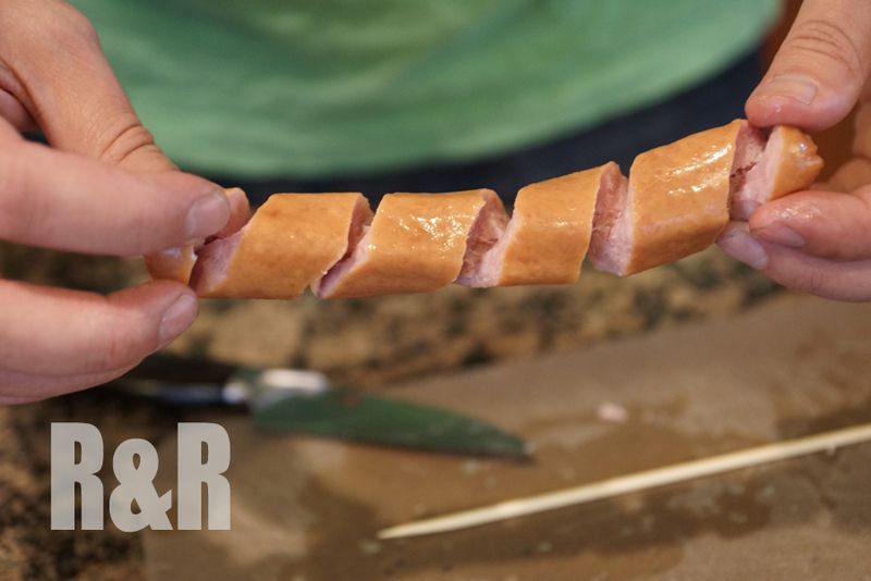 Spiral cut hot dogs