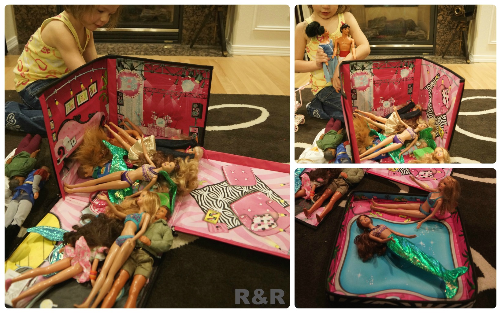 barbie zipbin 40 doll dream house toy box & playmat