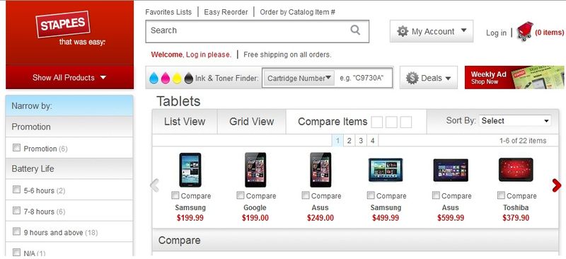 Staples.com Tablet shopping