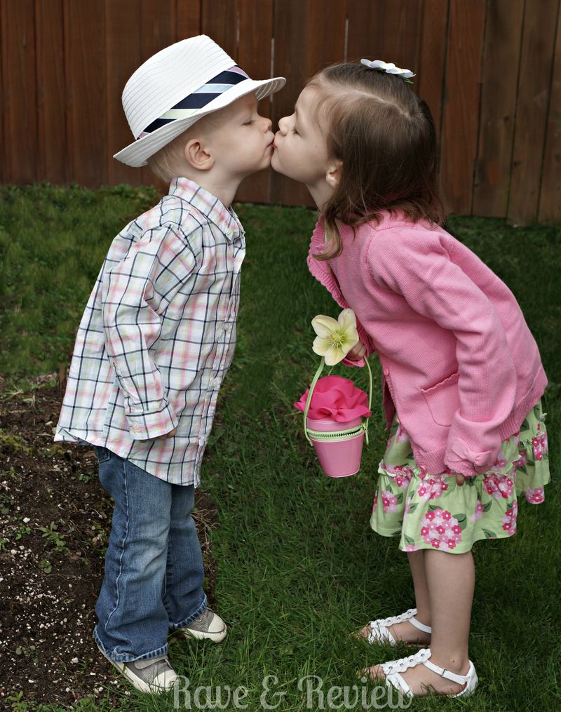 Kiddos kissing in Gymboree clothing