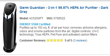 Germ Guardian 3 in 1 HEPA Air purifier