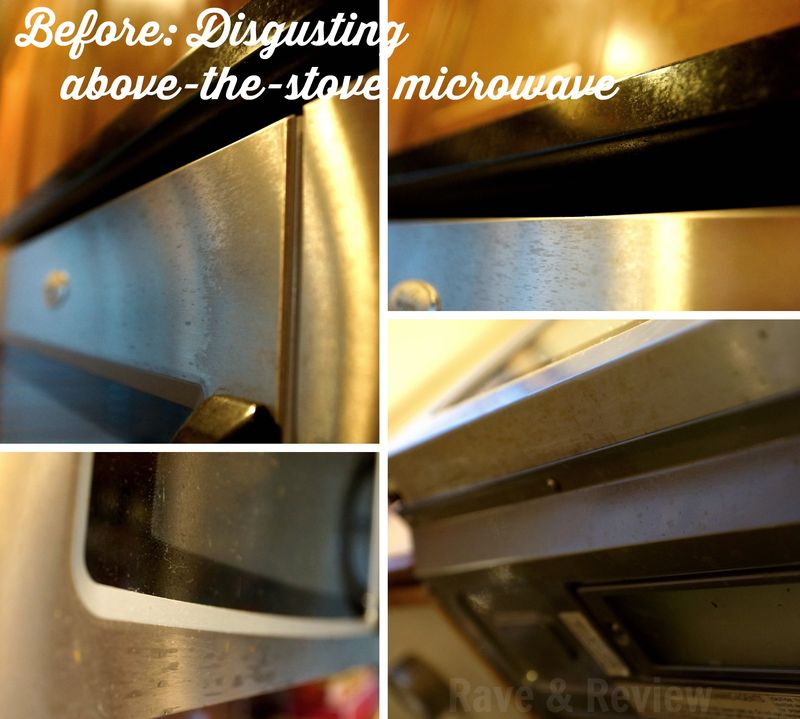 Disgusting above the stove microwave before H20 at Home for chemical-free whole house clean