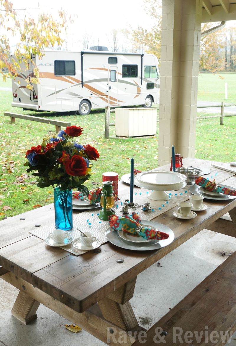 Glamping with RV and table