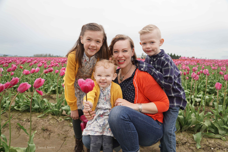Leanne with kids in tulips 2