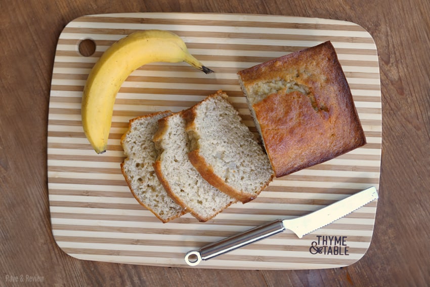 Banana bread on cutting board 