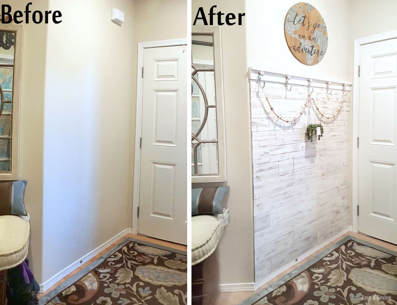 Entryway wall before and after