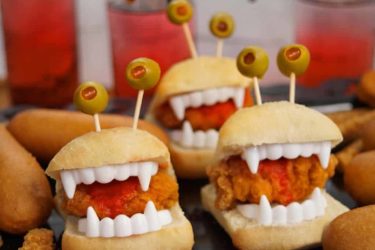 Spooky swizzle sticks and chicken sliders for Halloween